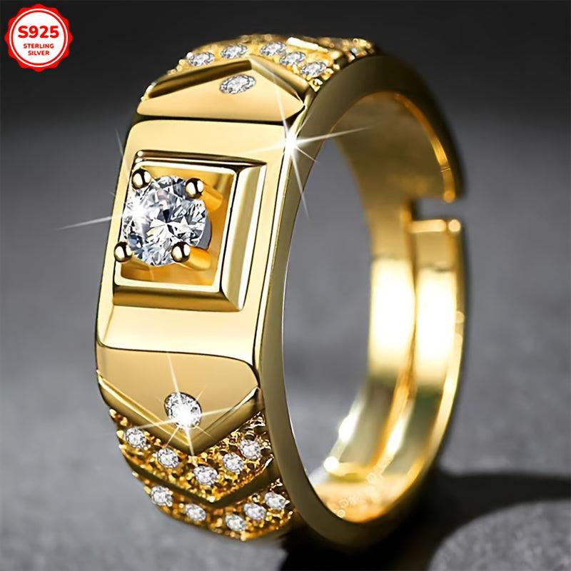 V Shape Open Ring with Cubic Zirconia 18K Golden Plated Adjustable