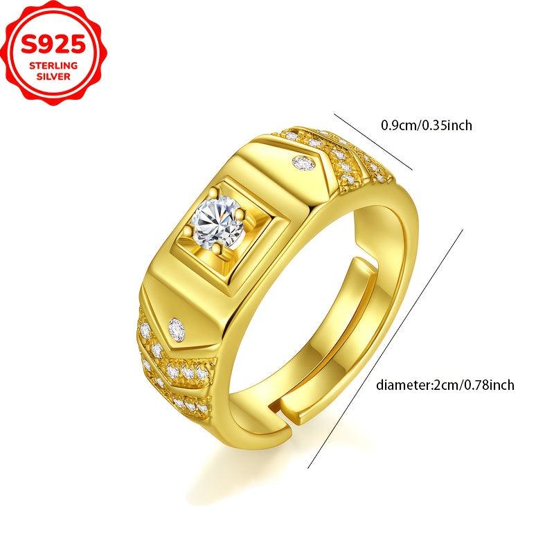 V Shape Open Ring with Cubic Zirconia 18K Golden Plated Adjustable