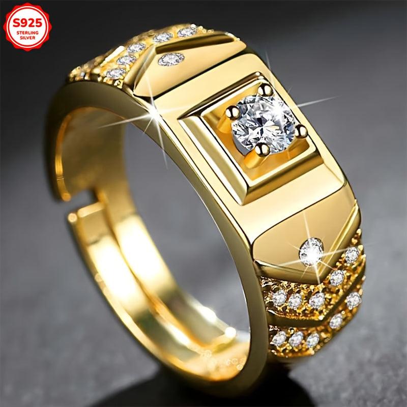 V Shape Open Ring with Cubic Zirconia 18K Golden Plated Adjustable