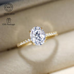 S925 Silver Ring 14K Gold Plated 1-3CT Zirconia Oval Setting