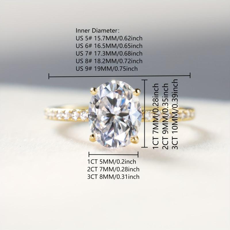 S925 Silver Ring 14K Gold Plated 1-3CT Zirconia Oval Setting