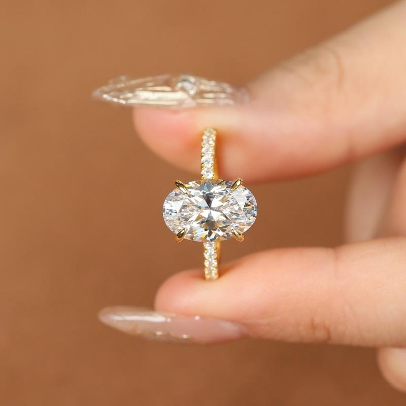 S925 Silver Ring 14K Gold Plated 1-3CT Zirconia Oval Setting