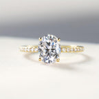 S925 Silver Ring 14K Gold Plated 1-3CT Zirconia Oval Setting