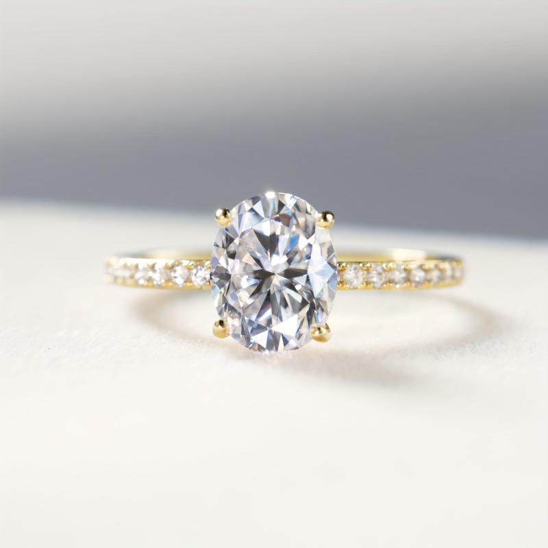 S925 Silver Ring 14K Gold Plated 1-3CT Zirconia Oval Setting