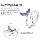 Sterling Silver Mermaid Tail Ring with Opalescent Inlay - Wedding