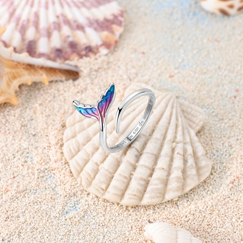 Sterling Silver Mermaid Tail Ring with Opalescent Inlay - Wedding