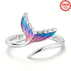 Sterling Silver Mermaid Tail Ring with Opalescent Inlay - Wedding