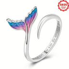Sterling Silver Mermaid Tail Ring with Opalescent Inlay - Wedding