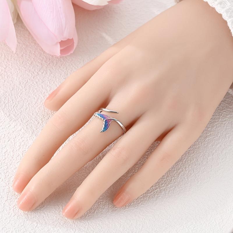 Sterling Silver Mermaid Tail Ring with Opalescent Inlay - Wedding