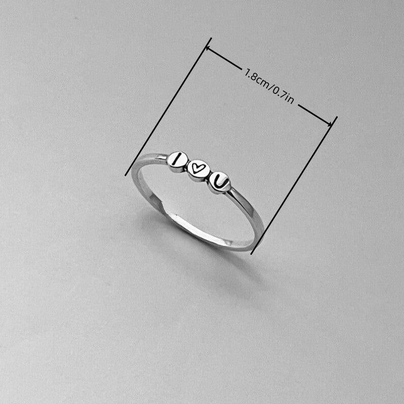 925 Sterling Silver I U Engraved Ring Vintage Style Daily Wear Valentine'S Gift