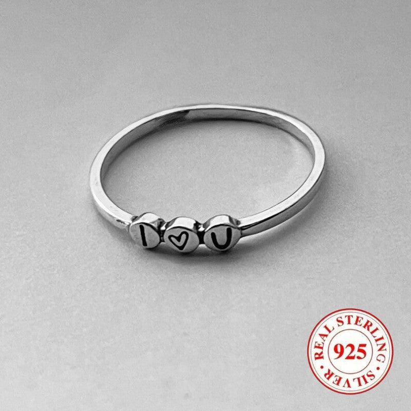 925 Sterling Silver I U Engraved Ring Vintage Style Daily Wear Valentine'S Gift