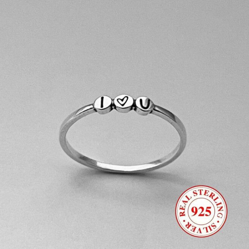 925 Sterling Silver I U Engraved Ring Vintage Style Daily Wear Valentine'S Gift