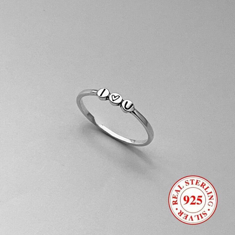 925 Sterling Silver I U Engraved Ring Vintage Style Daily Wear Valentine'S Gift
