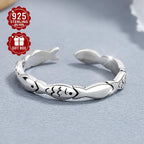 925 Silver Small Fish Ring Women's Open Ring Retro Hand Ornament