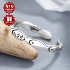 925 Silver Small Fish Ring Women's Open Ring Retro Hand Ornament