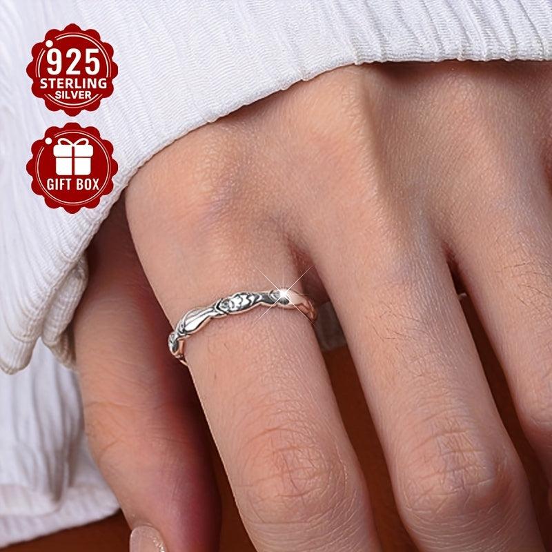 925 Silver Small Fish Ring Women's Open Ring Retro Hand Ornament