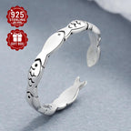 925 Silver Small Fish Ring Women's Open Ring Retro Hand Ornament