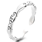 925 Silver Small Fish Ring Women's Open Ring Retro Hand Ornament