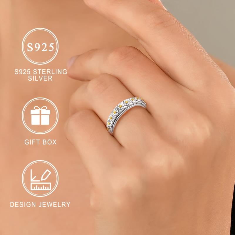 925 Silvery Women's Floral Ring 'You Are My Sunshine'