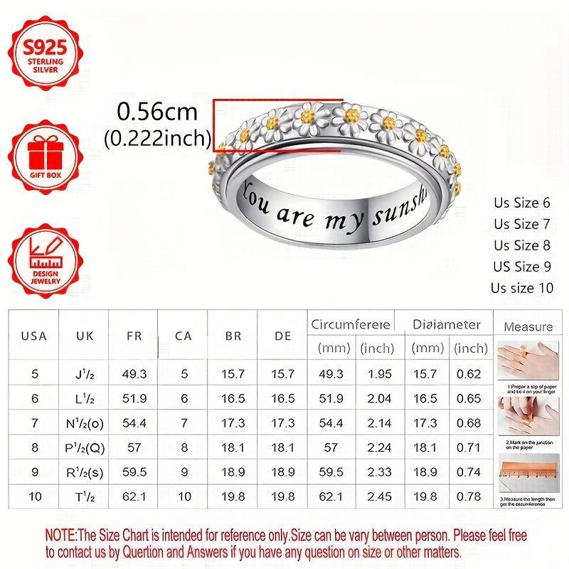 925 Silvery Women's Floral Ring 'You Are My Sunshine'
