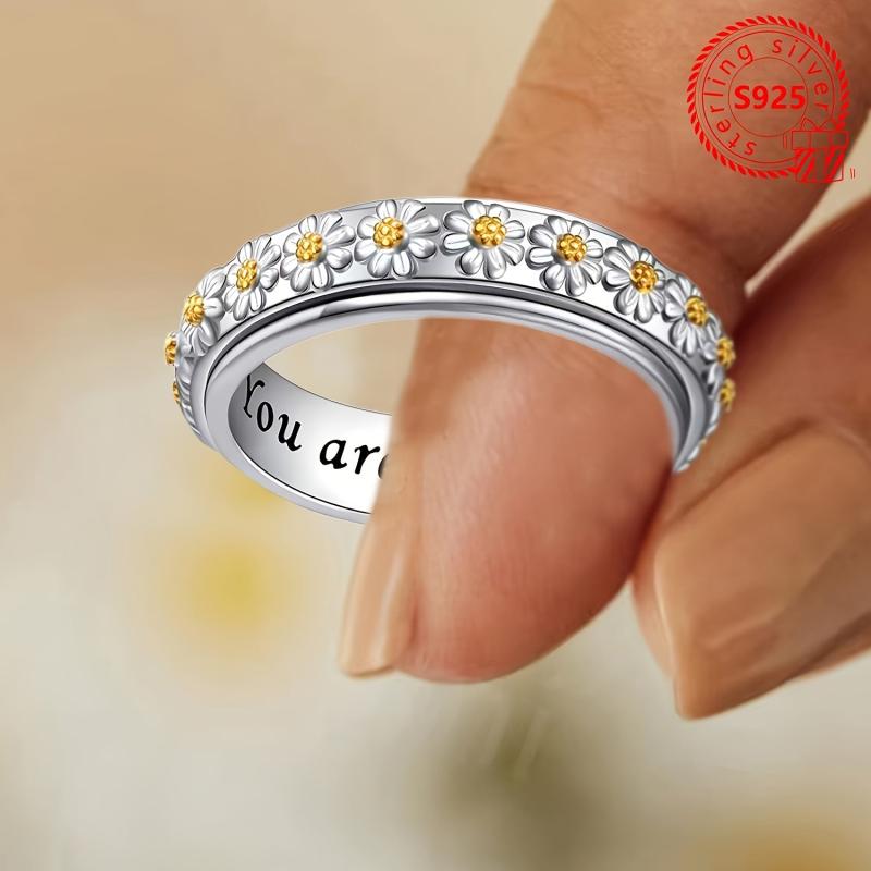925 Silvery Women's Floral Ring 'You Are My Sunshine'