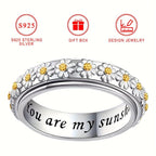 925 Silvery Women's Floral Ring 'You Are My Sunshine'
