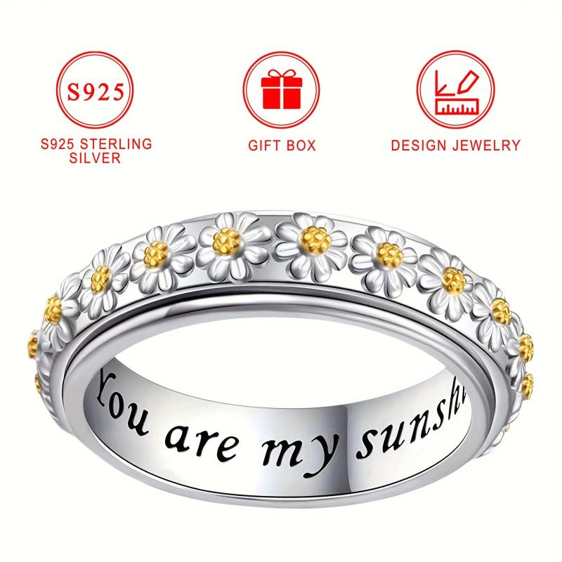 925 Silvery Women's Floral Ring 'You Are My Sunshine'