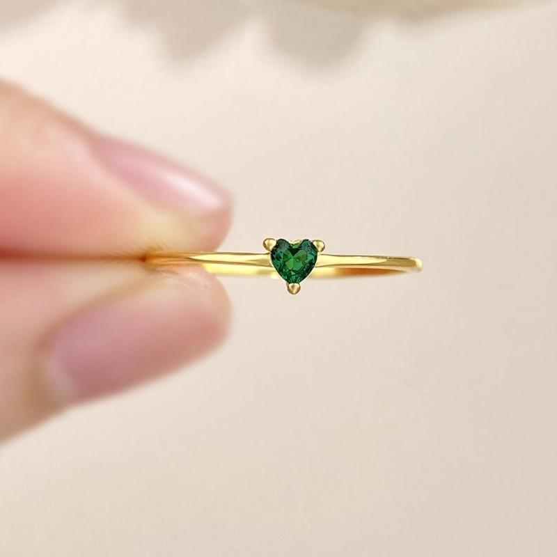 S925 Sterling Silver Heart Ring 18K Golden Plated CZ Jewelry for Women