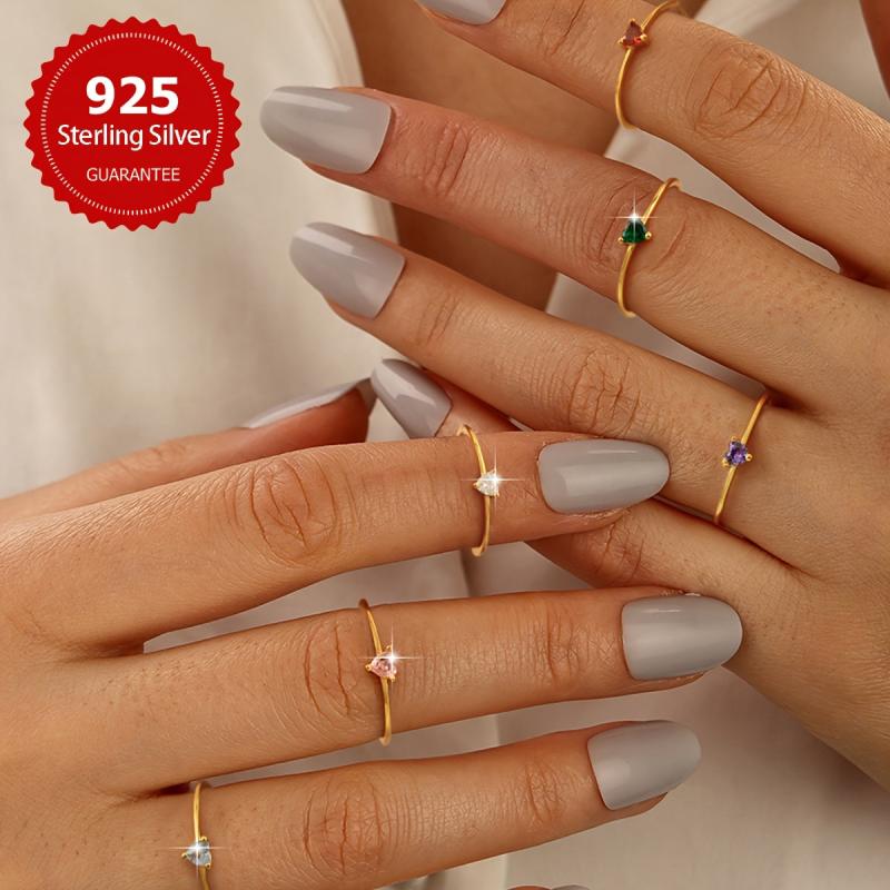 S925 Sterling Silver Heart Ring 18K Golden Plated CZ Jewelry for Women