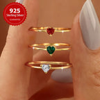 S925 Sterling Silver Heart Ring 18K Golden Plated CZ Jewelry for Women