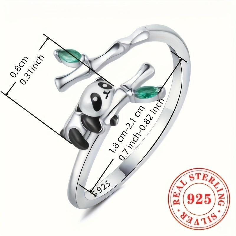S925 Silver Porcelain Panda Ring Casual Wear