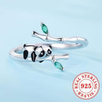S925 Silver Porcelain Panda Ring Casual Wear