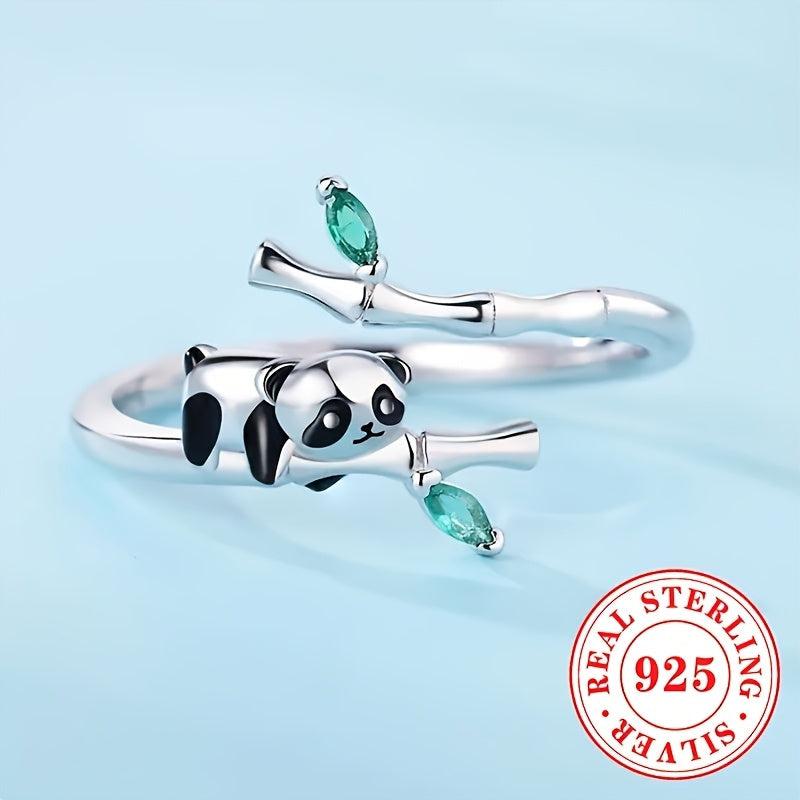 S925 Silver Porcelain Panda Ring Casual Wear