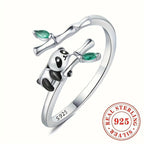 S925 Silver Porcelain Panda Ring Casual Wear