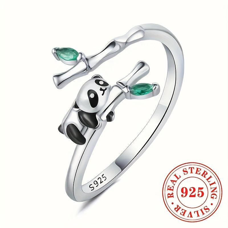 S925 Silver Porcelain Panda Ring Casual Wear