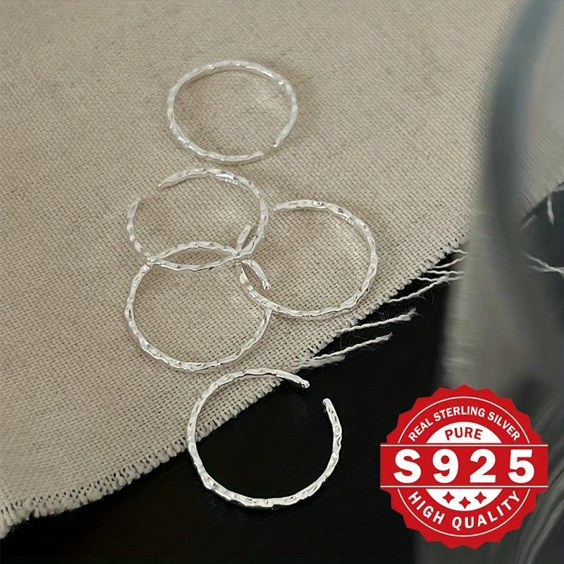 S925 Pure Silver Open Ring with Textured Band for Women