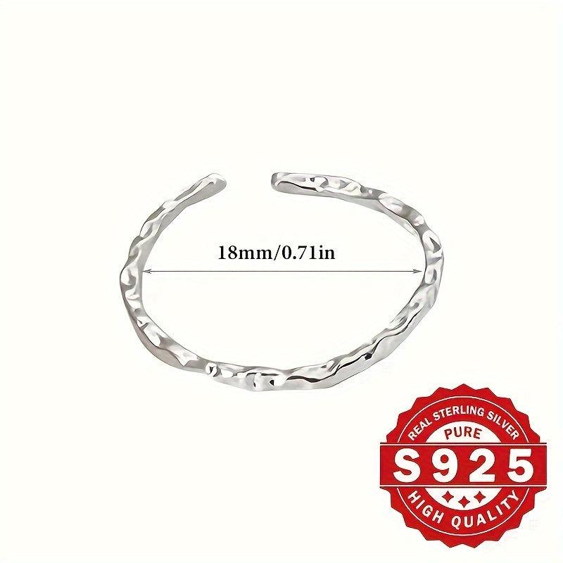 S925 Pure Silver Open Ring with Textured Band for Women