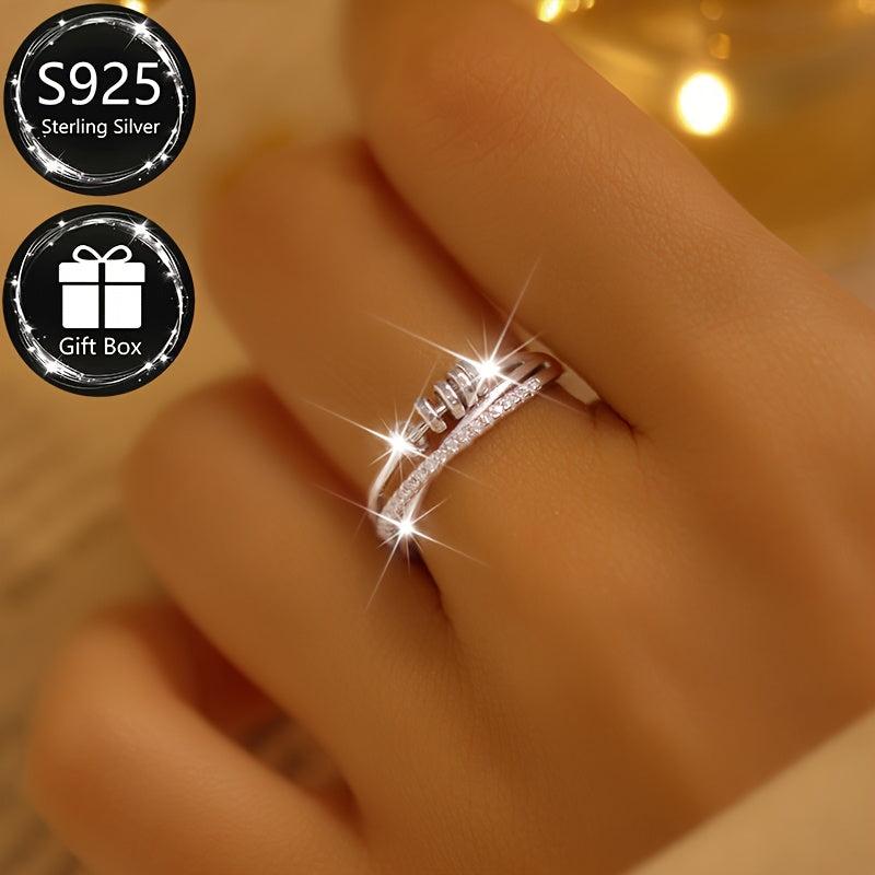 S925 Silver Adjustable Women's Open Ring Luck Beads Relax Ring