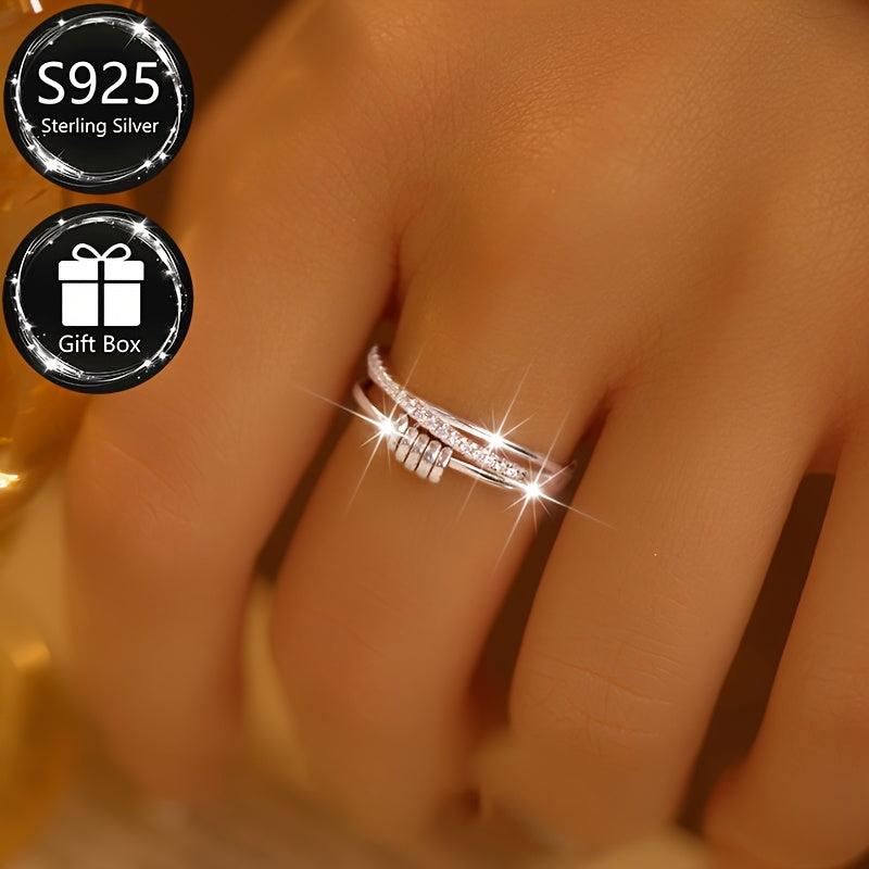 S925 Silver Adjustable Women's Open Ring Luck Beads Relax Ring