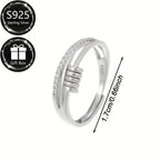 S925 Silver Adjustable Women's Open Ring Luck Beads Relax Ring