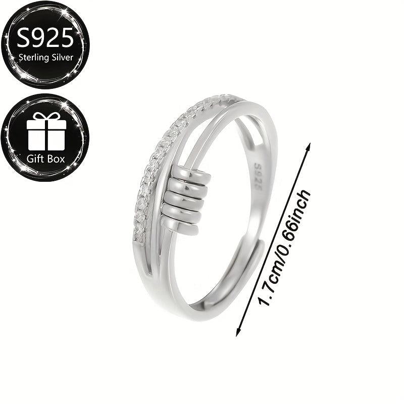 S925 Silver Adjustable Women's Open Ring Luck Beads Relax Ring