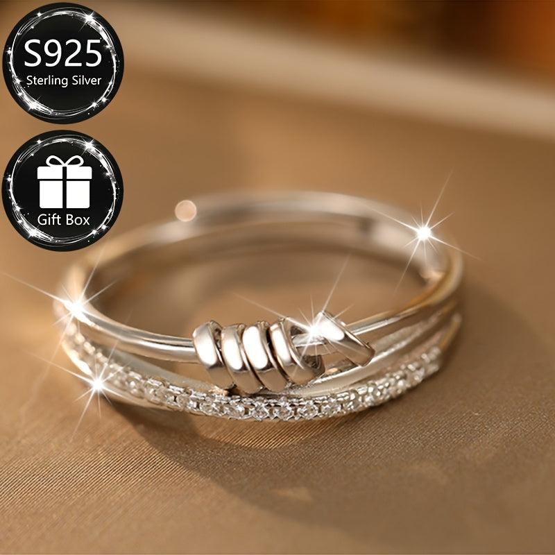 S925 Silver Adjustable Women's Open Ring Luck Beads Relax Ring
