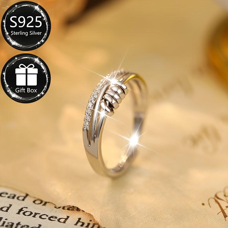 S925 Silver Adjustable Women's Open Ring Luck Beads Relax Ring