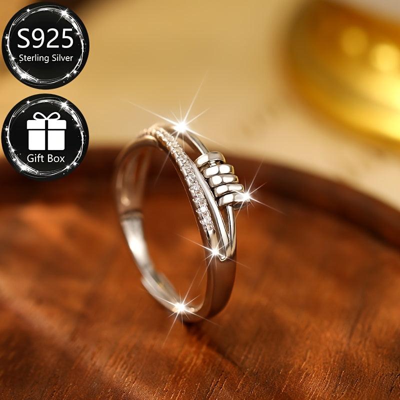 S925 Silver Adjustable Women's Open Ring Luck Beads Relax Ring