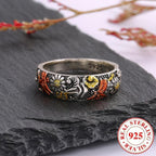 925 Silver Dragonfly Sunflower Ring Vintage Women's Anniversary