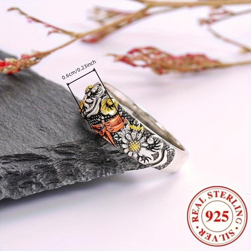 925 Silver Dragonfly Sunflower Ring Vintage Women's Anniversary