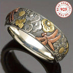 925 Silver Dragonfly Sunflower Ring Vintage Women's Anniversary