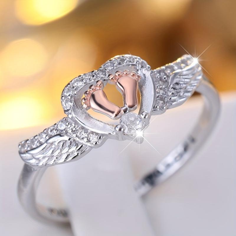 S925 Sterling Silver Two-tone Electroplated Heart Mom's Ring for Women
