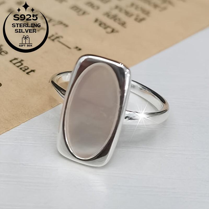 925 Silver Adjustable Ring Faux Jade Inlay Lightweight for Weddings