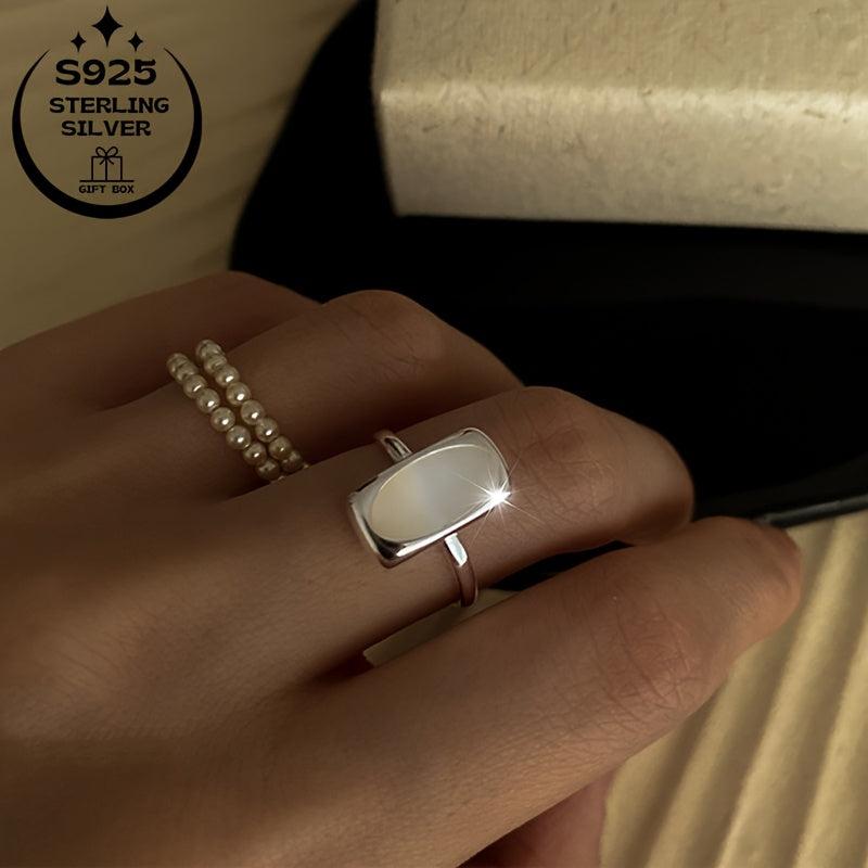 925 Silver Adjustable Ring Faux Jade Inlay Lightweight for Weddings